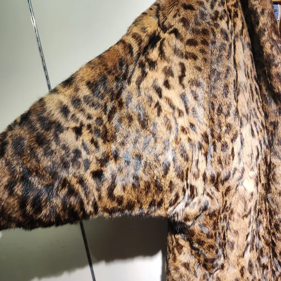 Leopard Print Rabbit Fur Coat Vintage LARGE